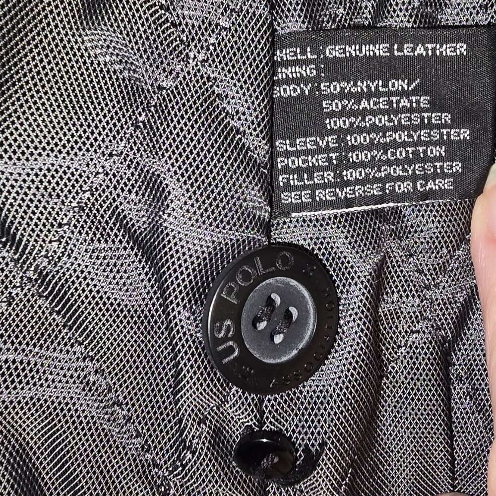 U.S. Polo Assn. Black Leather Jacket Men's Medium Outerwear Quilted Lining - Picture 15 of 16